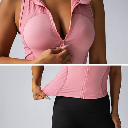 Women s Sleeveless Zip Up Vest with Built In Support Ideal for Yoga Fitness and Outdoor Activities Comfortable Sports Bra Tank Top