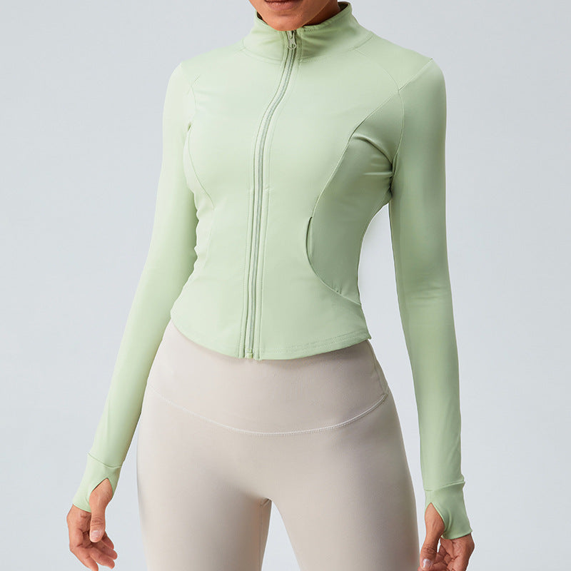 Women's Autumn Long Sleeve Yoga Jacket with Zip Form Fitting Fitness Top for Activewear and Workout Sessions