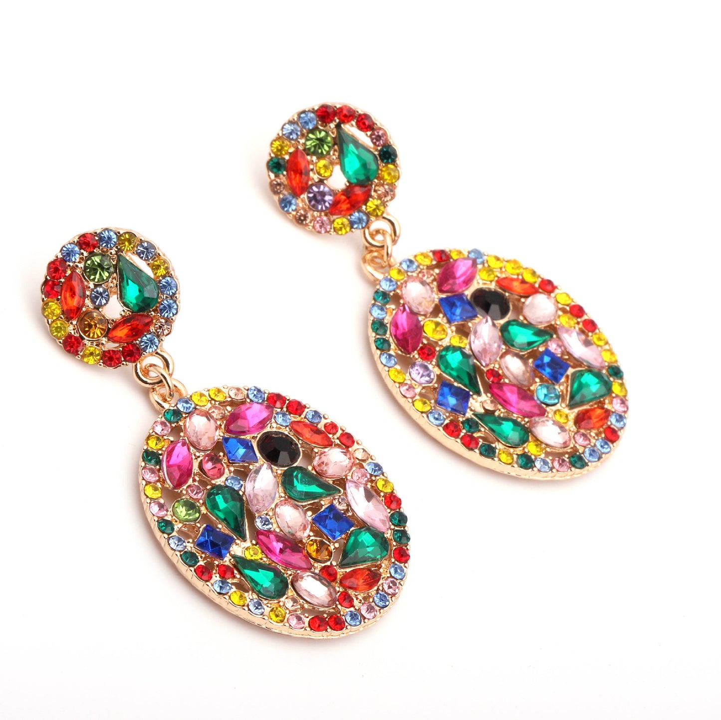 Exaggerated Personality Creative Vintage Geometric Crystal-Studded Alloy Earrings - Unique Statement Jewelry for All Occasions