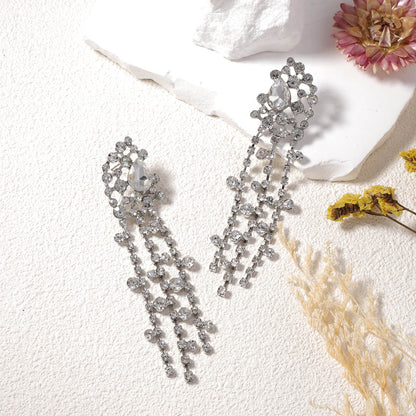 Exquisite Luxe Design: Geometric Tassel Waterfall Statement Earrings with Stunning Rhinestone Accents for Fashion-Forward Women