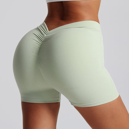 High Waisted Yoga Shorts for Women Shaping V Back Design Nylon Compression Exercise Shorts for Running and Gym Workouts