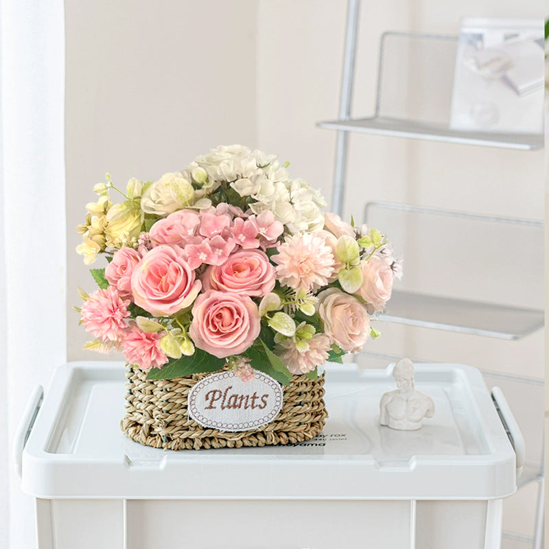 Realistic Faux Rose Plant - Stunning Hydrangea Decor for Home and Wedding Celebrations