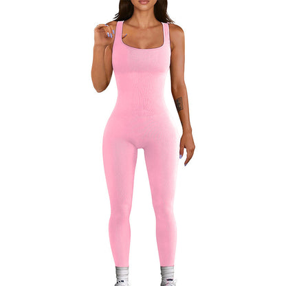 Seamless Stretchy High Waisted Butt Lifting Ribbed Jumpsuit for Yoga Fitness and Active Lifestyle