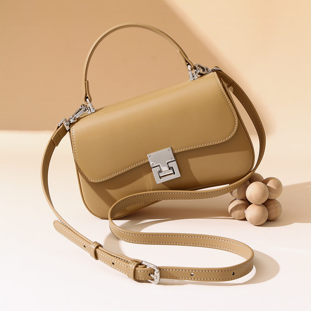 Women's Genuine Leather Tote Bag Versatile Spring Fashion Handbag with Shoulder and Crossbody Options Chic Minimalist Commuter Square Purse