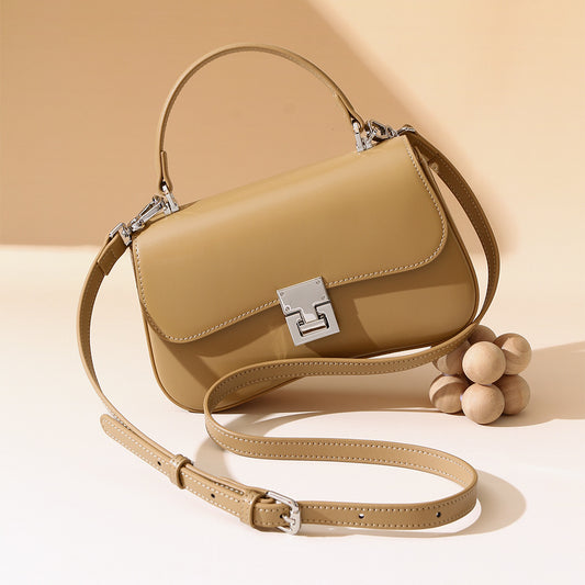 Women's Genuine Leather Tote Bag Versatile Spring Fashion Handbag with Shoulder and Crossbody Options Chic Minimalist Commuter Square Purse