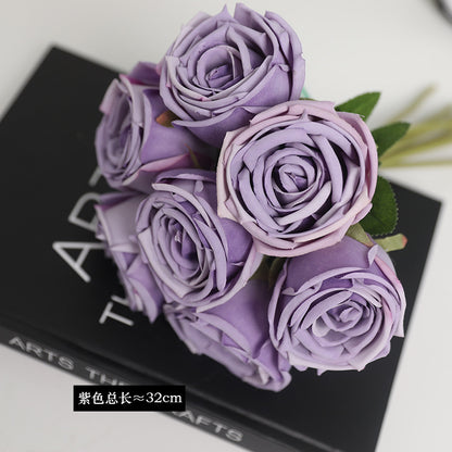 7-Head Royal Bride Rose Bouquet - Elegant Korean-Style Handheld Wedding Centerpiece Decoration with Multiple Bloom Roses for Hotel and Event Table Arrangements