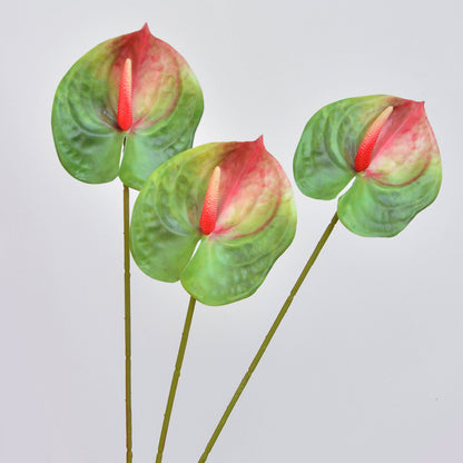 Realistic 3D Printed Red Anthurium Flower Bouquet - Touch-Sensitive Design for Home Decor, Living Room Accent, and Flower Arrangement Inspiration with White Anthurium and Green Leaves