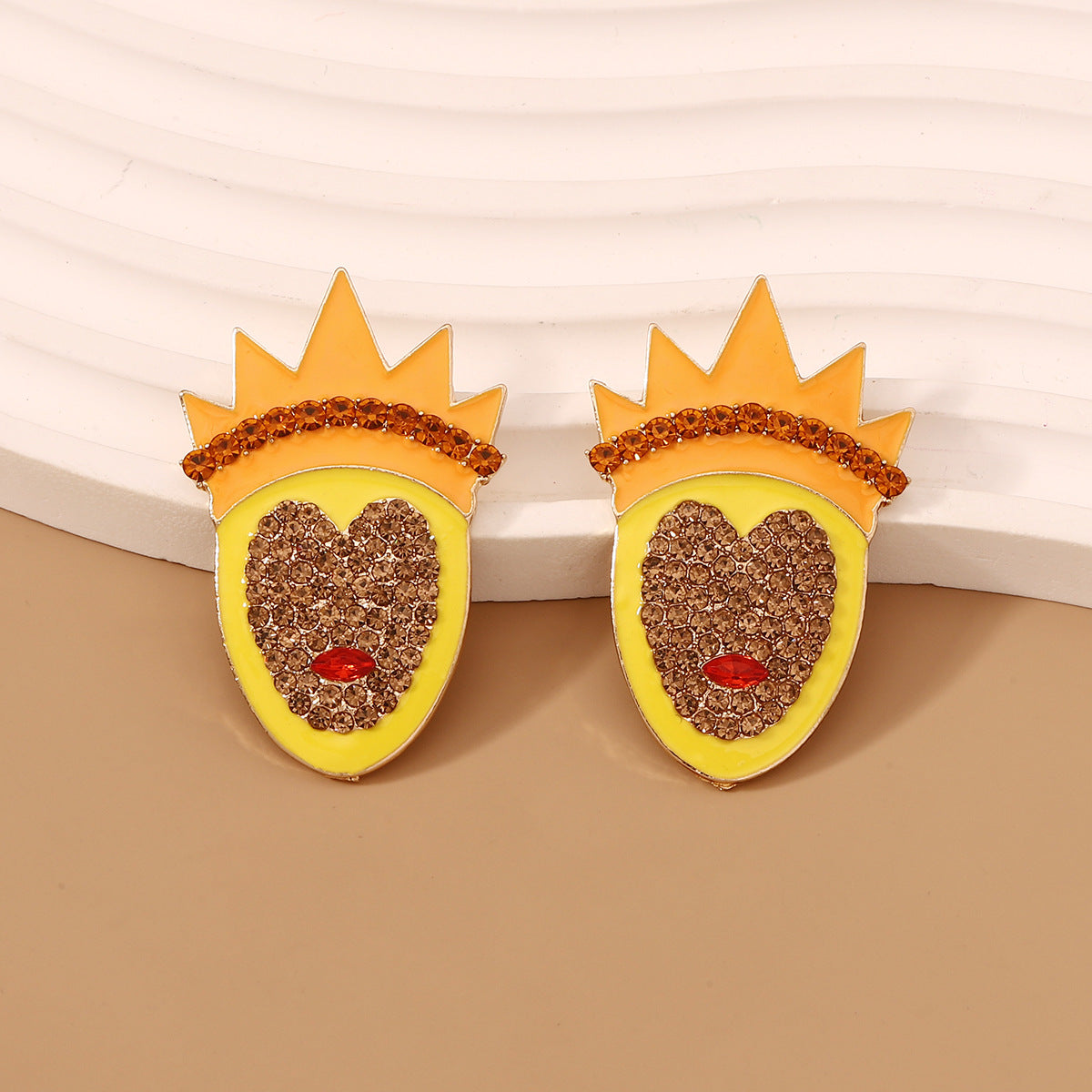Elegant Crown Design Enamel Earrings with Rhinestones - Versatile and Trendy Earrings for Women