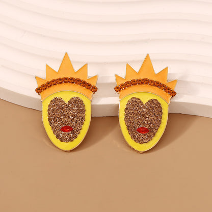 Elegant Crown Design Enamel Earrings with Rhinestones - Versatile and Trendy Earrings for Women