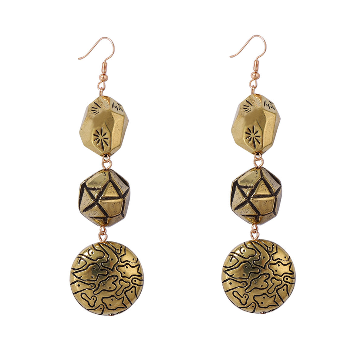 Artisanal Vintage-Inspired Geometric Tassel Drop Earrings with Unique Textured Design – Versatile Casual Style for Effortless Fashion