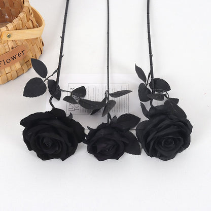 Elegant Black Rose Decorations - Dark Gothic Floral Arrangements for Halloween Festivities and Haunted Events