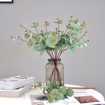 High-Quality Faux Eucalyptus Green Plant - Lifelike Money Leaf Home Decor Single Stem Floral Arrangement for Elegant Interior Styling