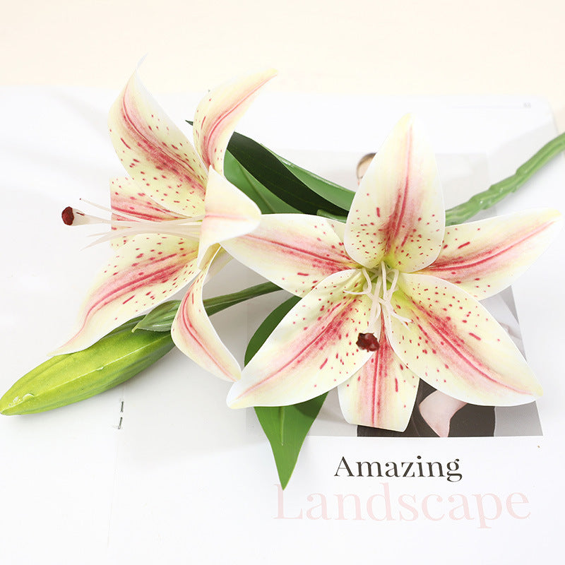 Stunning 2 Flower 1 Bud Artificial Lily Bouquet - Perfect for Wedding Decorations & Home Living Room Styling - Realistic Faux Floral Props for Photography