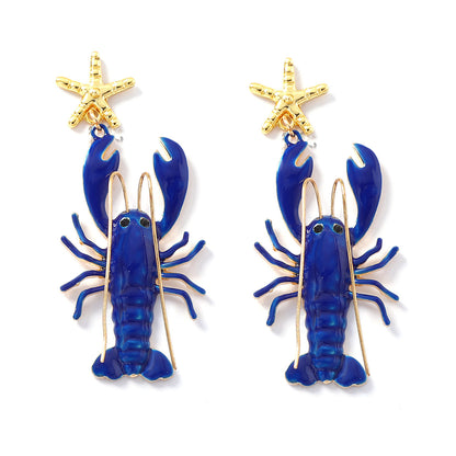 Stylish Coastal Beach Earrings with Unique Design – Long Mustache Painted Lobster & Starfish Dangle Earrings for Women