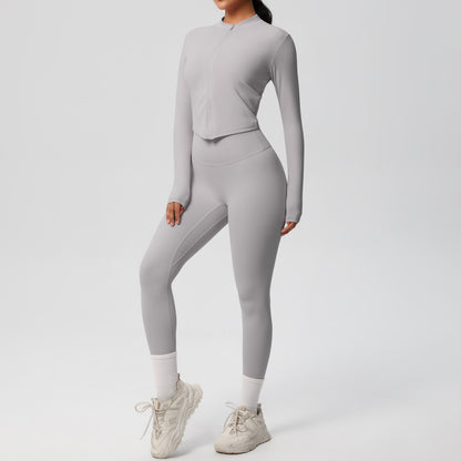 High Waisted Tight Yoga Pants and Long Sleeve Zip Jacket Set Sculpting Sportswear for Comfort and Performance