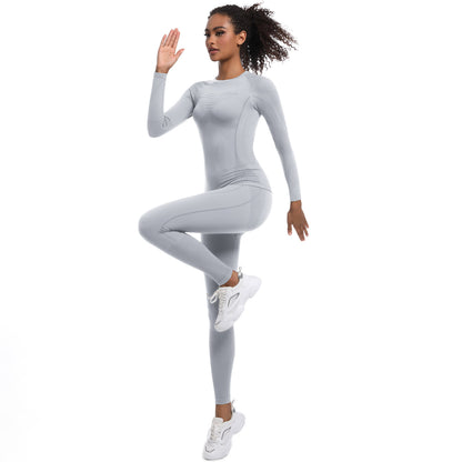 Seamless Knitted Long Sleeve Cycling Outfit Set for Women Yoga Body Shaping and Skiing Suit for Comfort and Performance