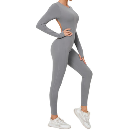 Seamless Solid Color Bodysuit with Innovative Back Design for Fitness Yoga and Activewear with Stretchy Breathable Fabric