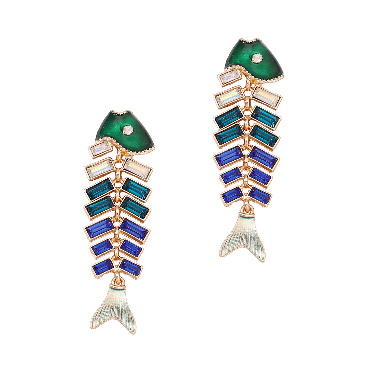 Vintage-Inspired Fishbone Drop Earrings with Rhinestone Accents – Unique Zinc Alloy Animal-Inspired Jewelry for Women