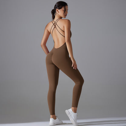 High Waisted Butt Lifting Yoga Pants with Quick Dry Fabric Cross Back Bodysuit for Running and Workout Without Awkward Lines