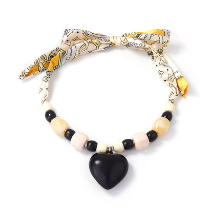 Chic Minimalist Silk Scarf-Inspired Beaded Heart Pendant Necklace for Effortless Everyday Style - Perfect for Women Who Love Versatile Jewelry