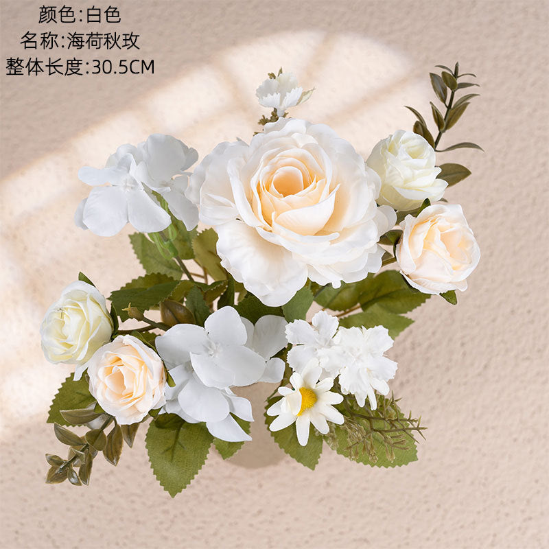 Realistic Green Plant Sea Lotus Autumn Rose Artificial Flowers – Perfect for Wedding Decorations, Home Décor, and All Occasions - Model MW55507