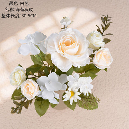 Realistic Green Plant Sea Lotus Autumn Rose Artificial Flowers – Perfect for Wedding Decorations, Home Décor, and All Occasions - Model MW55507