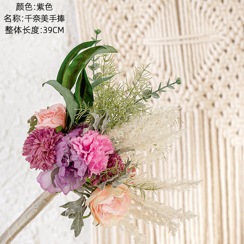 Elegant Handheld Flower Bouquet for Brides - Realistic Faux Floral Greenery for Wedding Decor - INSMW99324