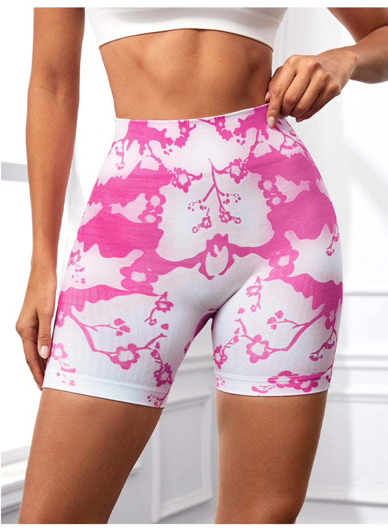 High Waisted Camouflage Print Seamless Workout Shorts for Women Flattering Peach Butt Design Tummy Control for Yoga Running and Fitness