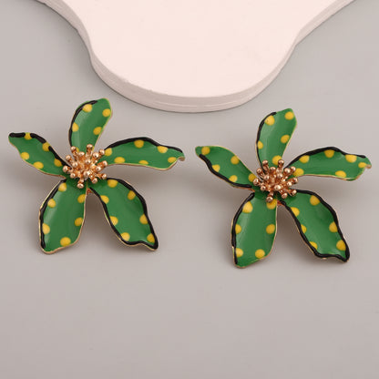 Chic and Unique Drop Oil Flower Earrings - Bold Polka Dot Alloy Jewelry for Women