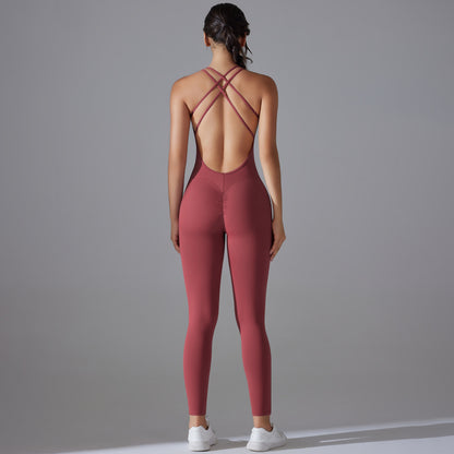 High Waisted Butt Lifting Yoga Pants with Quick Dry Fabric Cross Back Bodysuit for Running and Workout Without Awkward Lines