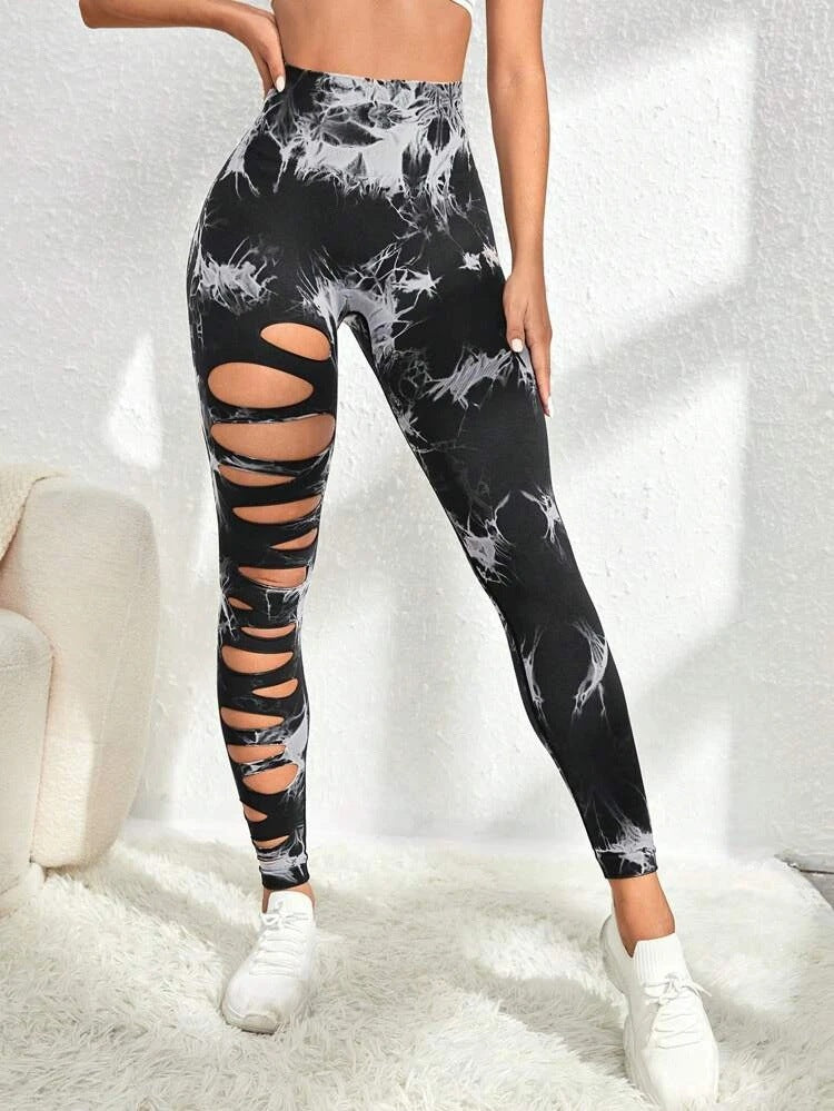 High Waisted Seamless Tie Dye Cut Out Butt Lift Leggings for Women for Yoga Fitness and Tummy Control