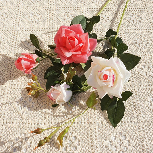 Realistic Long Stem Rose Flower – 2-Headed Hydrating Faux Silk Roses for Home Décor, Wedding Events, Photography, and Soft Furnishing Accents