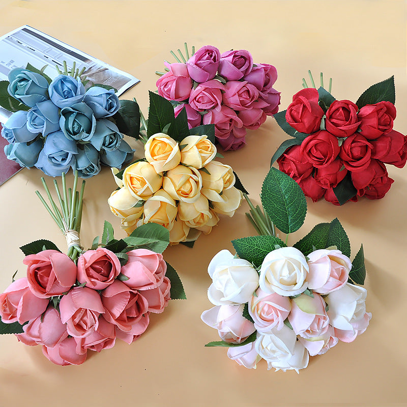 Stunning Hand-Tied Bouquet for Weddings: 12-Head Faux Rose Bridesmaid Floral Arrangement with Rolled Petals - Perfect for Wedding Events and Decorations