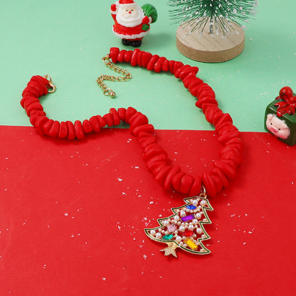 Elegant Minimalist Alloy Christmas Tree Pendant Necklace with Pearl Beads and Rhinestones - Unique Holiday Jewelry Gift