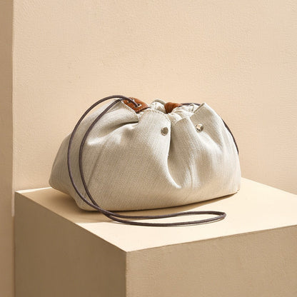 Genuine Leather Women's Crossbody Bucket Bag Chic Drawstring Style with Versatile Fashion Appeal