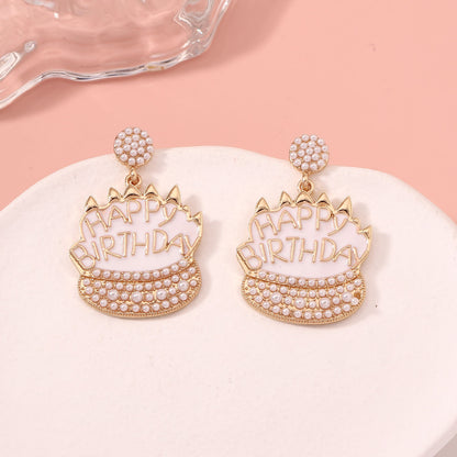 Stylish  Diamond-Embedded Luxury Birthday Cake Earrings – Charming, Casual, and Unique Studs for a Trendy Look