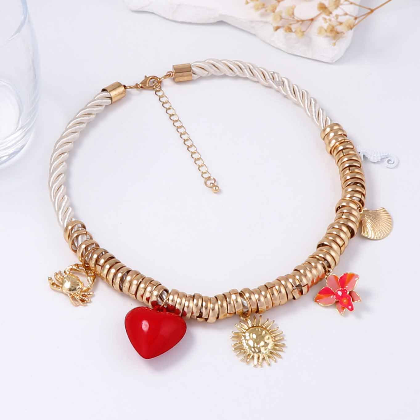 Elegant Luxury-Inspired Circle Metal Pendant Necklace with Rope Design – Trendy Alloy Oil-Drop Charm for Casual Chic Style