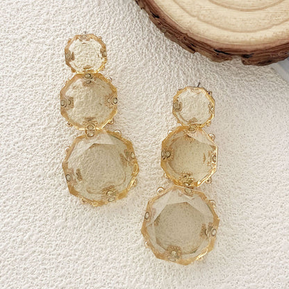 Chic Minimalist Geometric Faceted Resin Transparent Earrings - Versatile Everyday Accessories for Women
