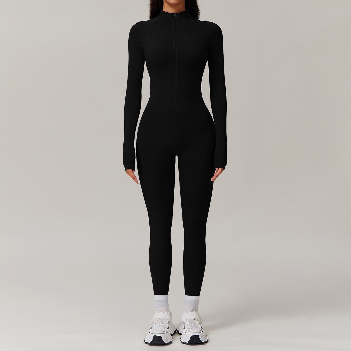 Warm Fleece Lined Yoga Bodysuit for Outdoor Activities Comfortable Form Fitting and for Running Fitness Model 9069