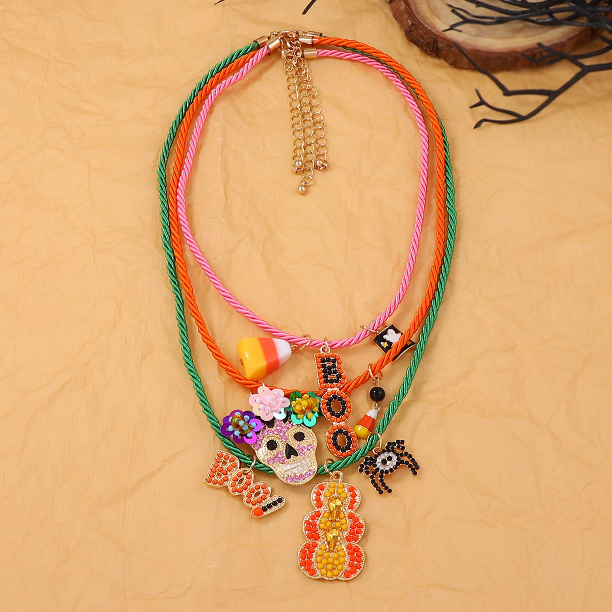 Unique Halloween-Inspired Multi-Layer Alloy Skull and Pumpkin Letter Pendant Necklace – Perfect for Spooky Fashion Enthusiasts