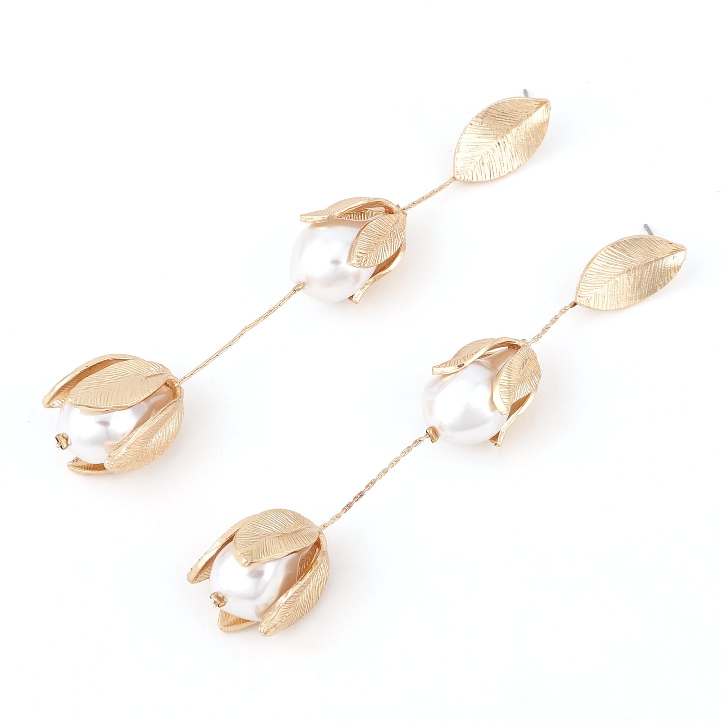 Stylish  Minimalist Floral Pearl-Accented Chain Earrings for Women – Versatile Design Perfect for Summer and Autumn Wear