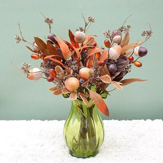 Realistic Ficus Leaves and Acorn Decorative Bouquet - Faux Eucalyptus Stem Flowers for Home Décor, Weddings, Photography, and Soft Furnishings