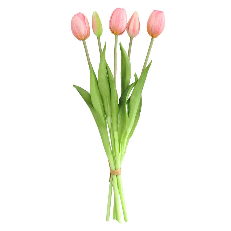 Realistic Faux Tulip Flower Arrangement - Soft Touch 5-Head PE Latex Silicone Home Décor for Living Room - Perfect for Year-Round Decoration and Allergy-Free Enjoyment