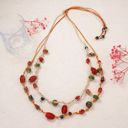 Bohemian Style Multi-Layered Geometric Ceramic Pendant Necklace for Women - Unique and Chic Fashion Jewelry to Elevate Your Look