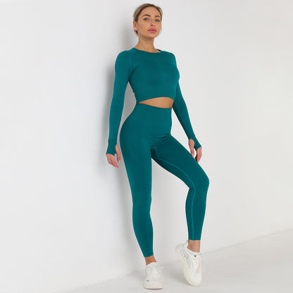 Seamless Solid Color High Waisted Long Sleeve Yoga Set for Women Comfortable and for Fitness Activities