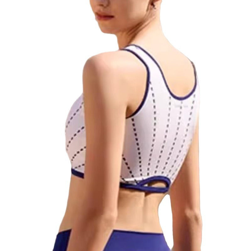 Spring Summer Yoga Tank Top for Women Hollow Back Sports Bra Color Block Sleeveless Fitness Shirt for Gym and Running