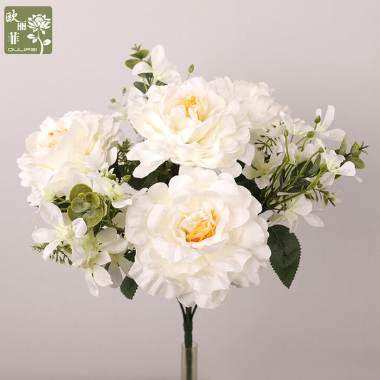 Quality 7-Branch Peony Bouquet - Vintage Faux Flower Arrangement for Wedding Photography and Event Decoration