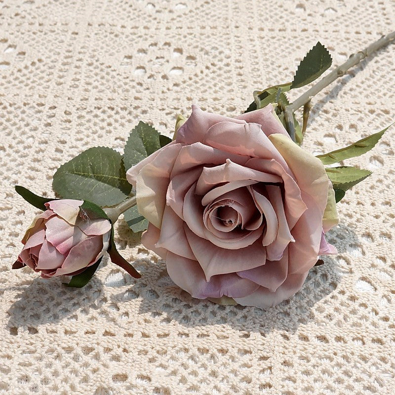 Set of 2 Eiffel-Tower Inspired Curled Edge Rose Artificial Flowers - Perfect for Valentine's Day, Weddings, and Home Decor