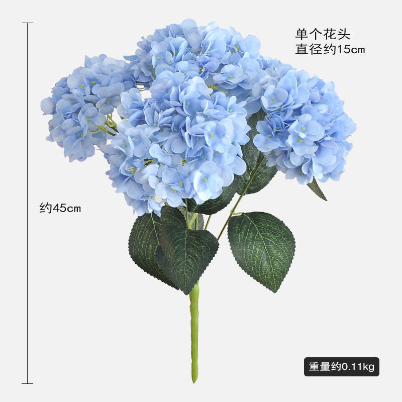 Elegant Artificial Hydrangea Bouquet with 5 Heads and Leaves - Perfect for High-End Wedding Decorations and Floral Arrangements