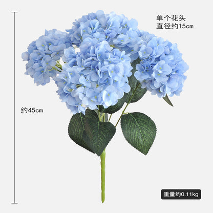 Elegant Artificial Hydrangea Bouquet with 5 Heads and Leaves - Perfect for High-End Wedding Decorations and Floral Arrangements